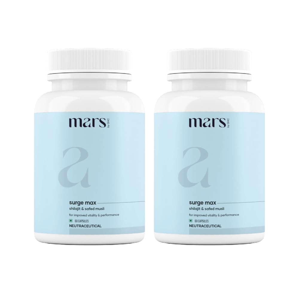 Mars by GHC Surgemax capsules bottle front shows compact packaging and energy-friendly design.