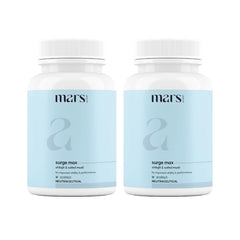Mars by GHC Surgemax capsules bottle front shows compact packaging and energy-friendly design.