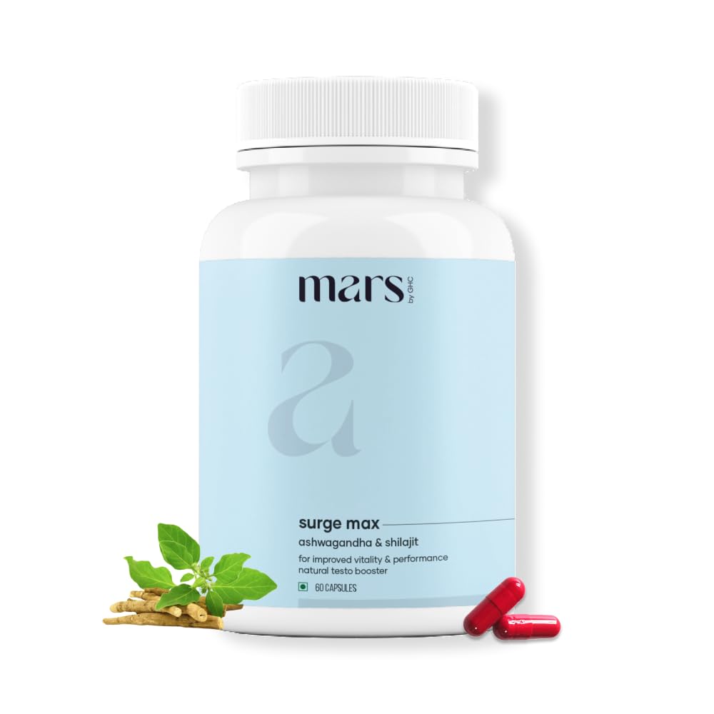 Mars Surgemax capsules closeup showing Shilajit and Safed Musli blend