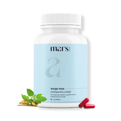 Mars Surgemax capsules closeup showing Shilajit and Safed Musli blend