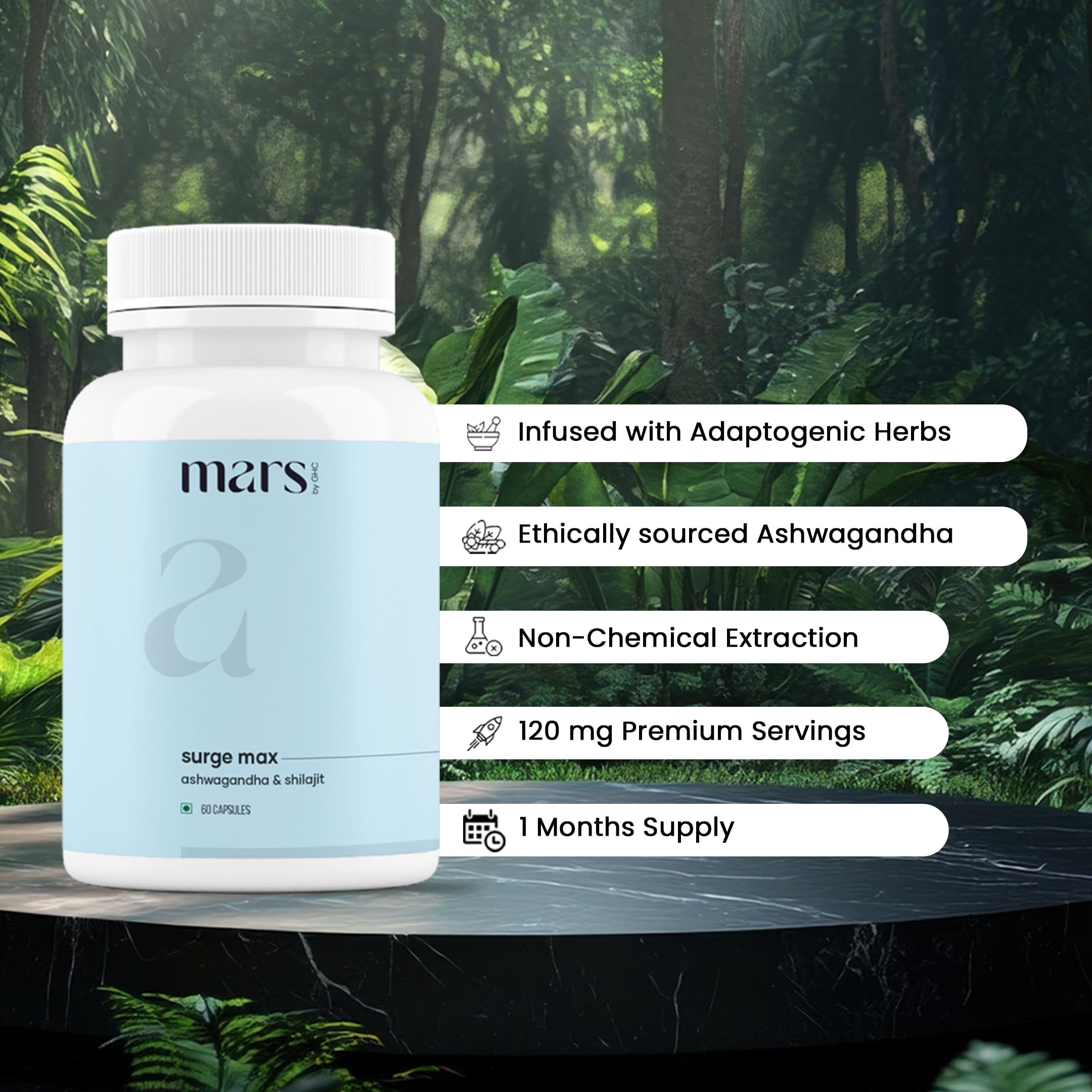 Mars Surgemax pack of three bottles conveys value for ongoing vitality.