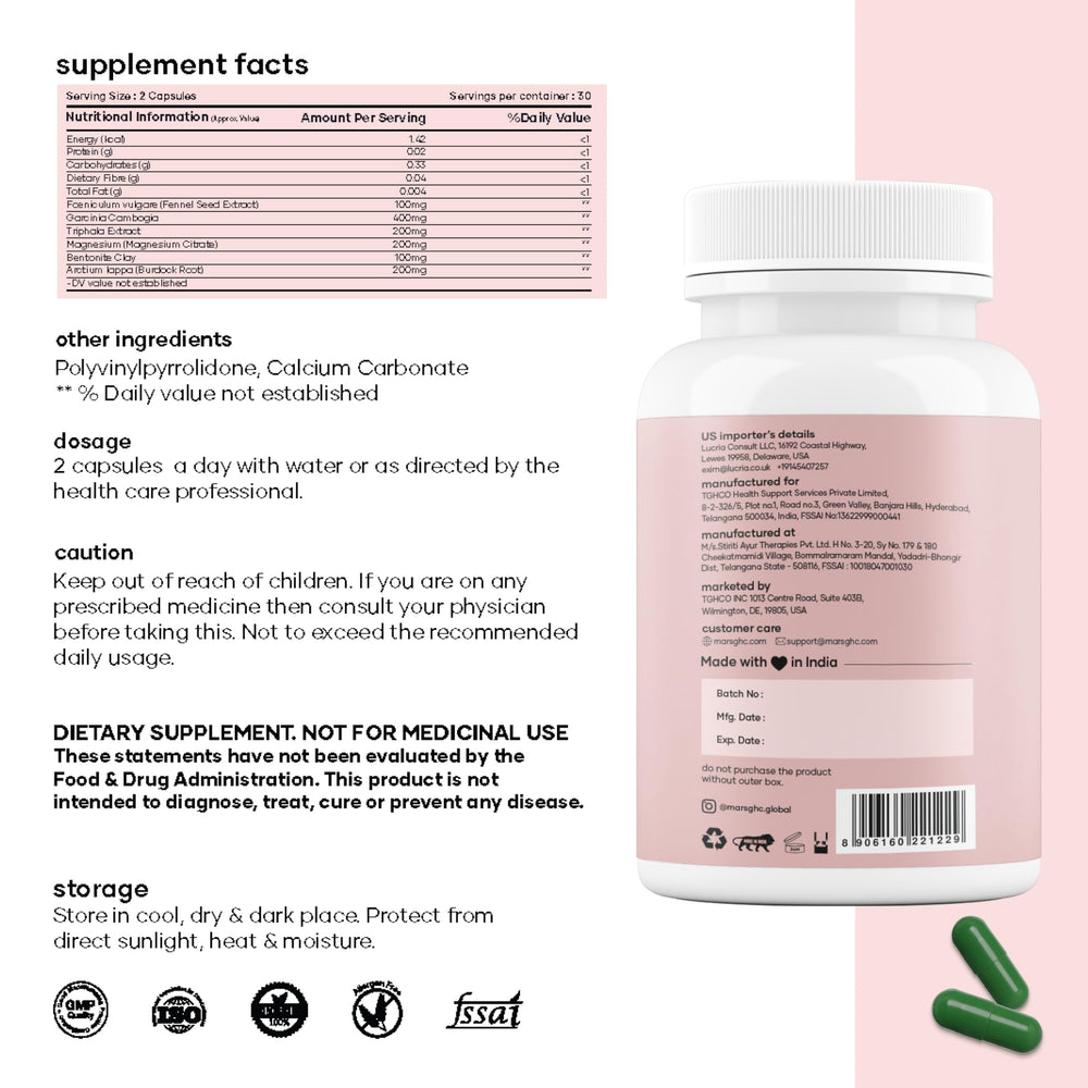 Mars Waist Trim Capsules packaging top view shows a 60-count bottle for routine.
