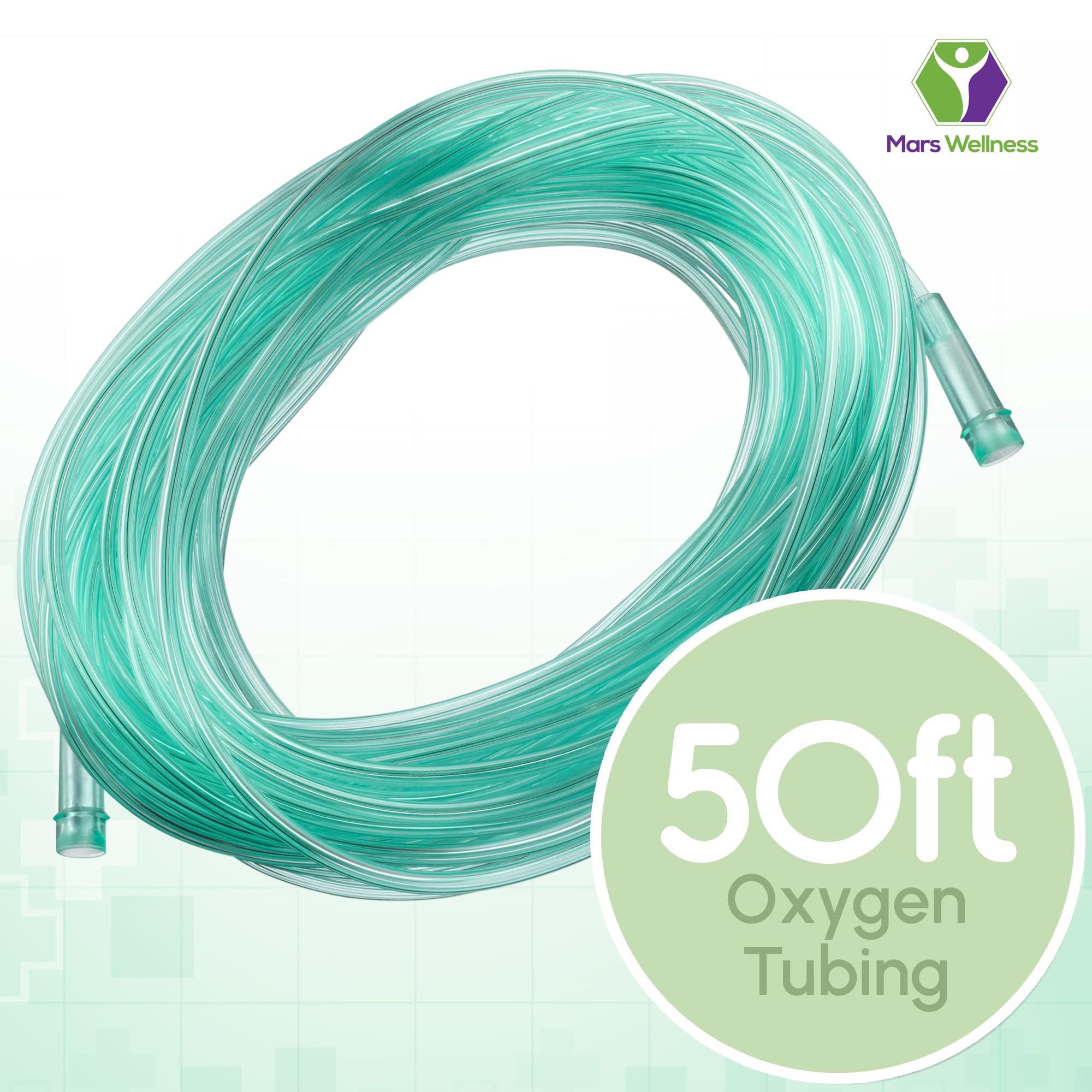 Mars Wellness tubing in green 50ft, crush-kink resistant for reliable use.