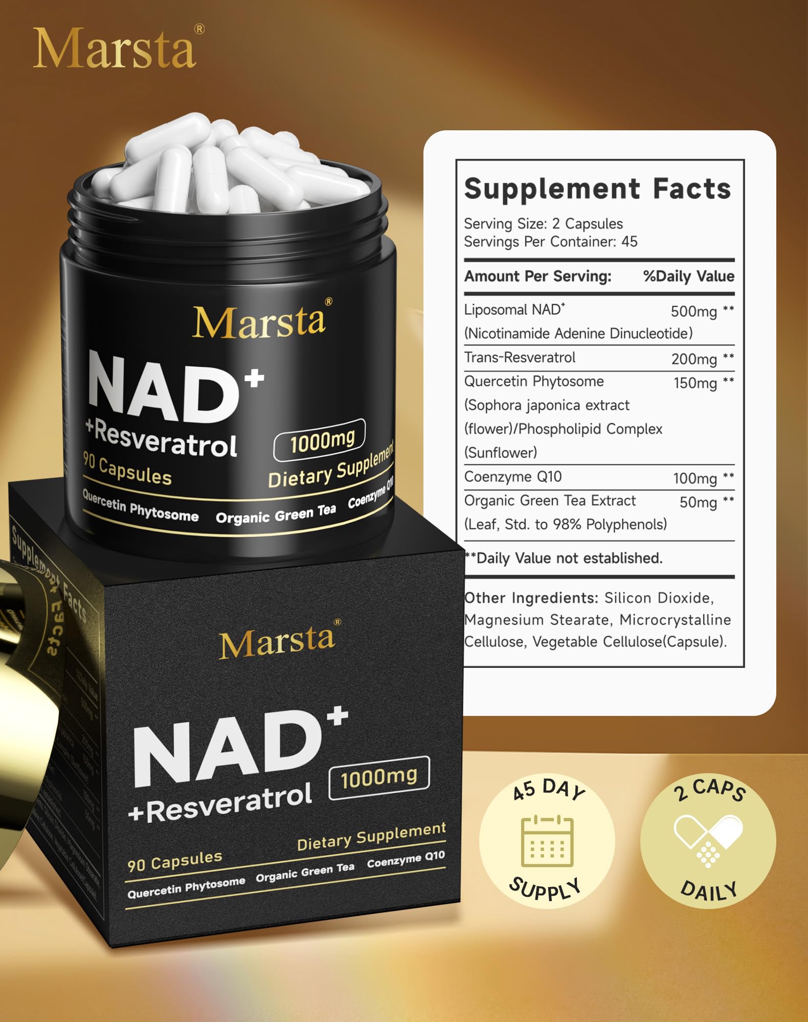 MARSTA green tea extract capsule signals antioxidant boost for stamina.