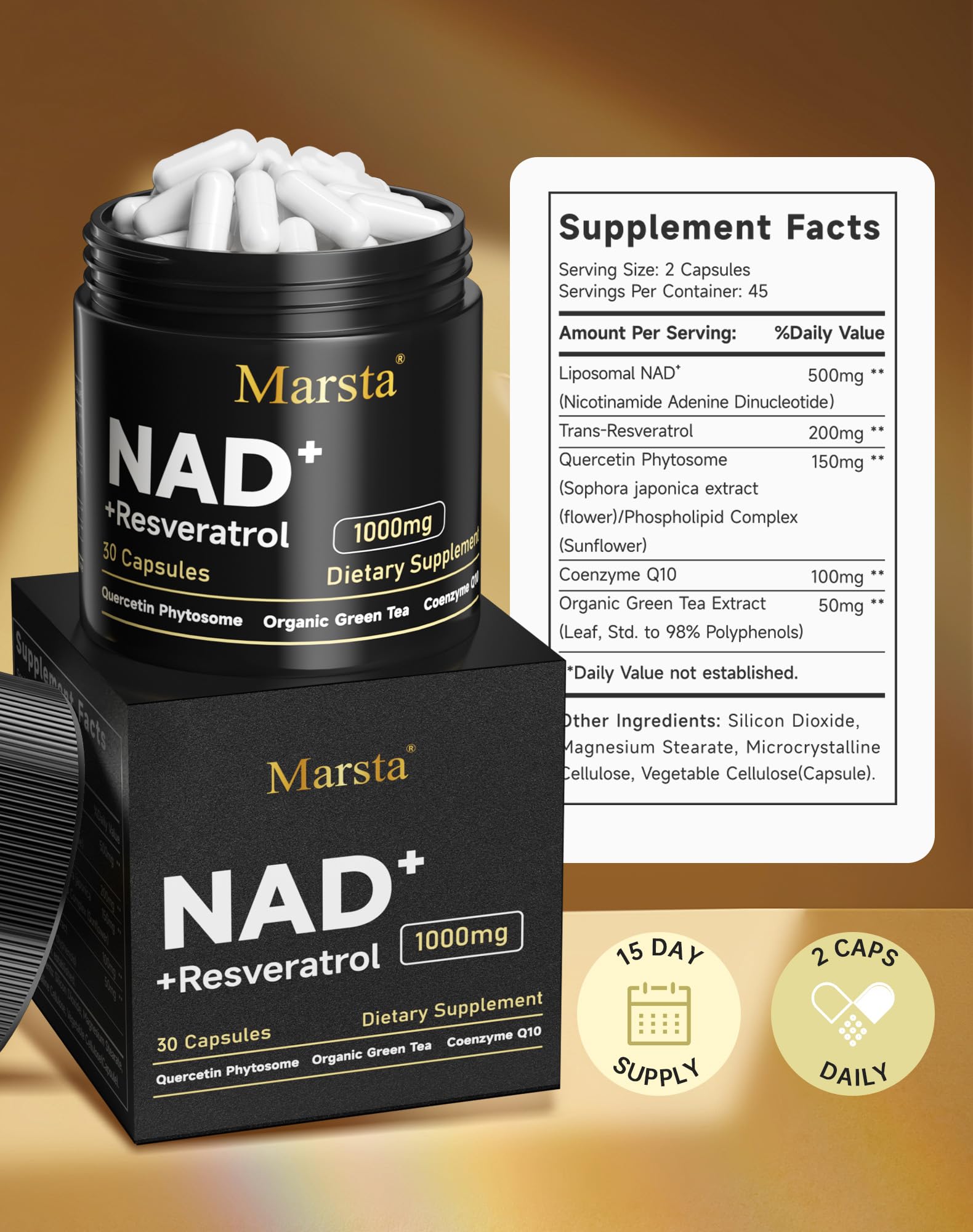 MARSTA NAD ingredients resveratrol quercetin and green tea for antioxidant support