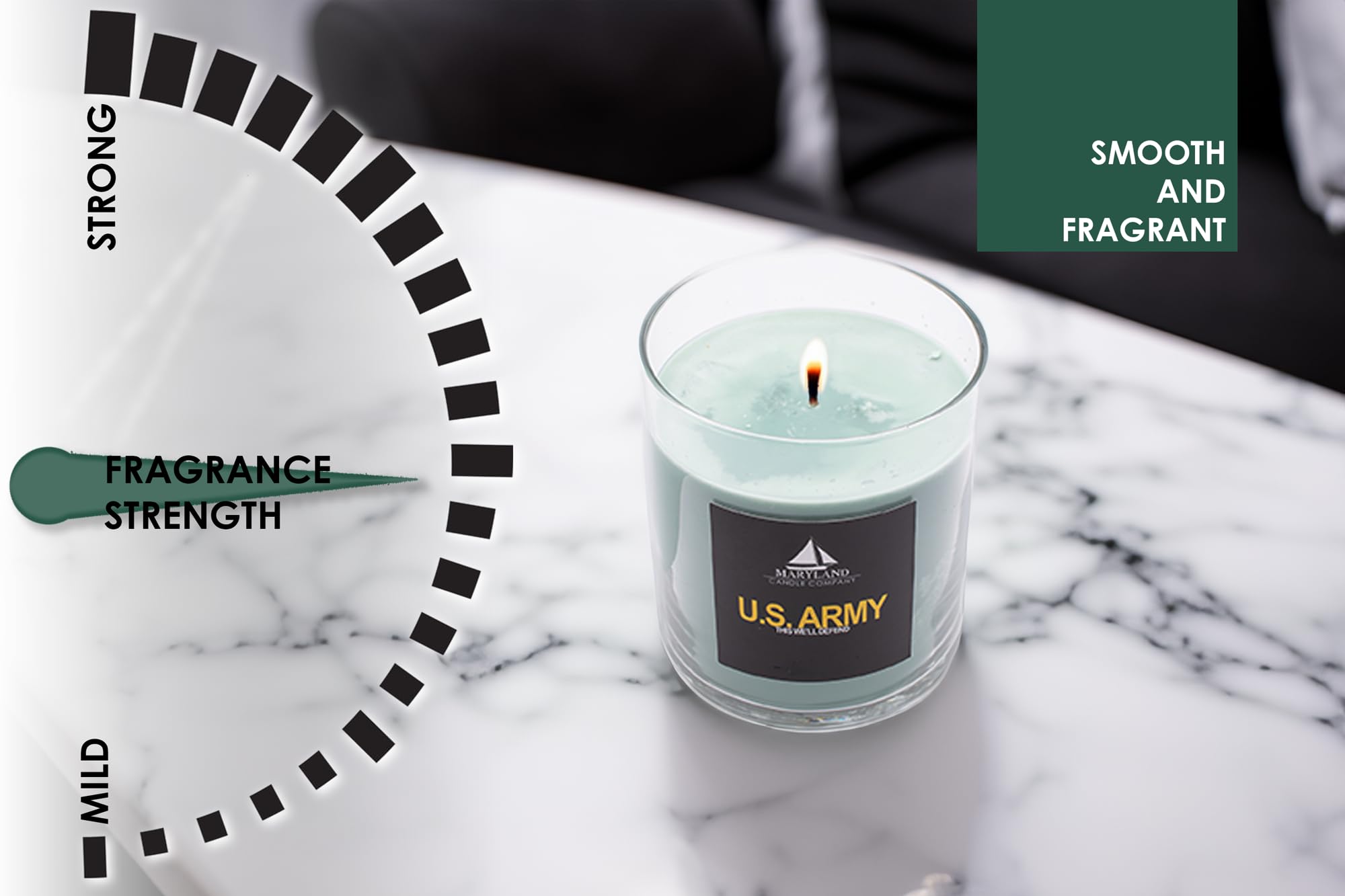 Maryland Candle Company Army 9oz packaging open shot highlights gift-ready presentation.
