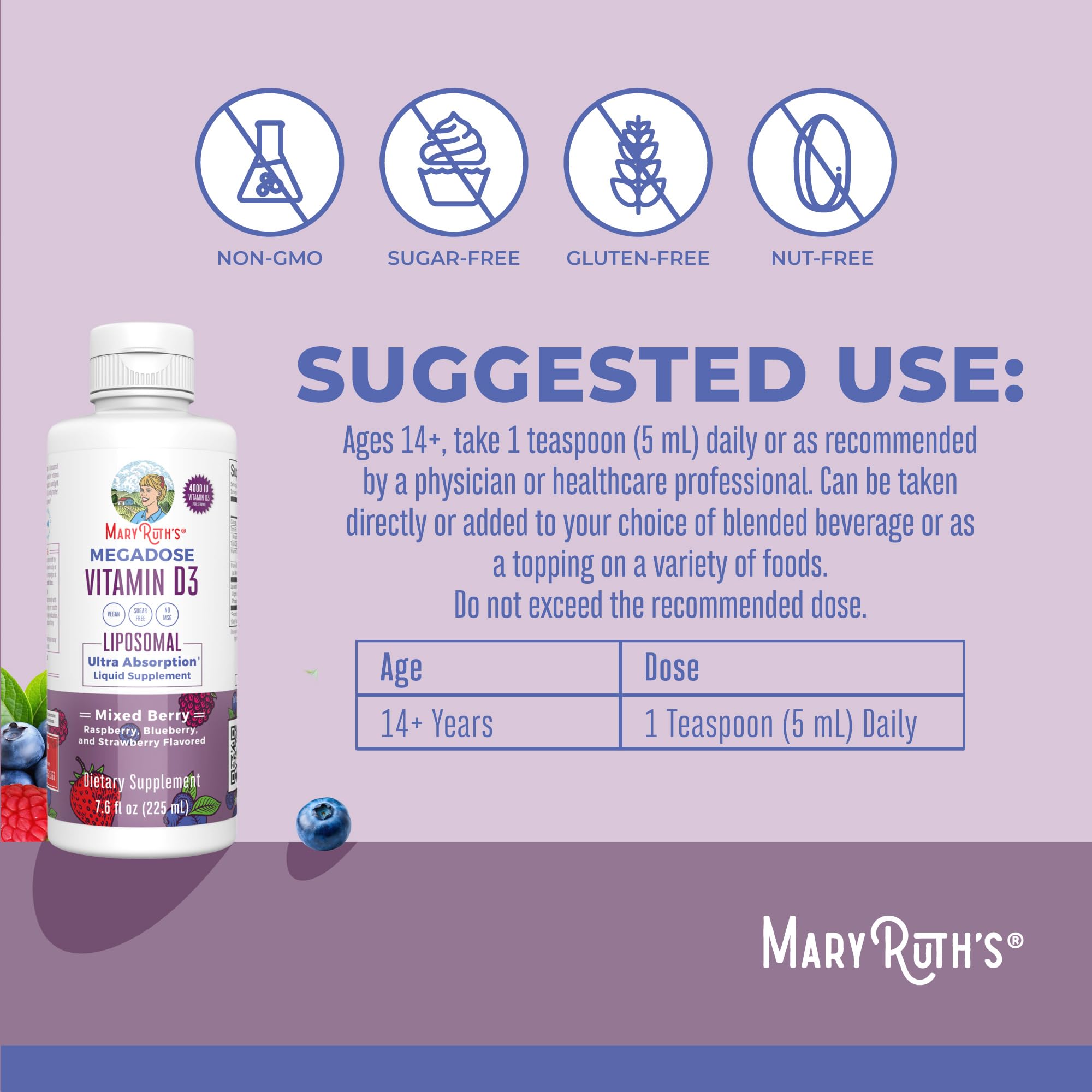 MaryRuth Megadose D3 bottle pour action demonstrates convenient use in daily routines.