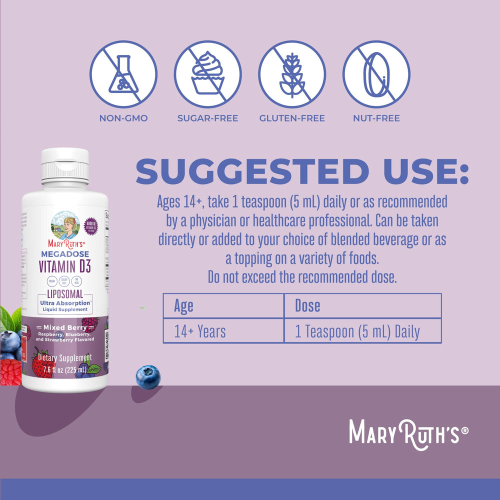 MaryRuth Megadose D3 bottle pour action demonstrates convenient use in daily routines.