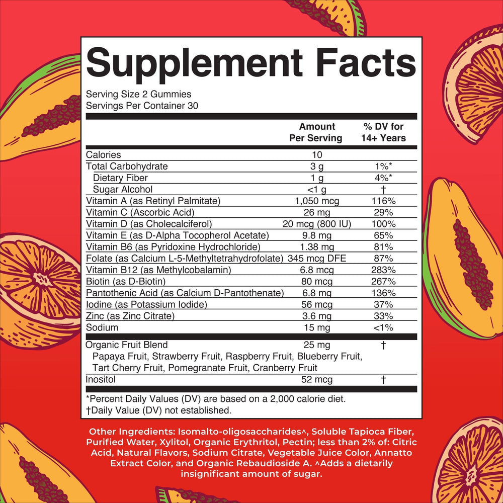 MaryRuth gummies closeup shows vibrant papaya-orange color for easy daily supplementation.