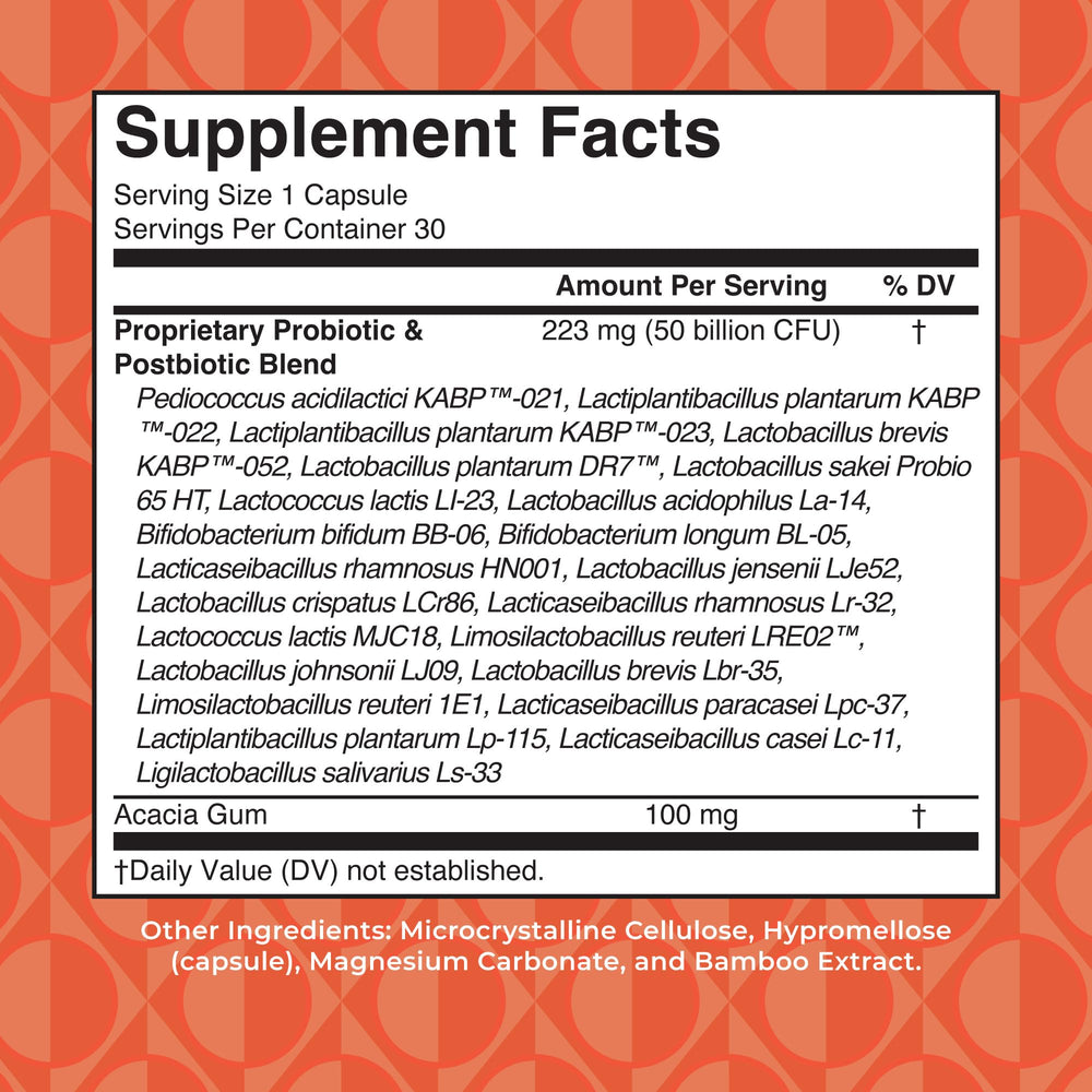 Closeup of MaryRuth Organics capsules highlighting 50B CFU for daily wellness