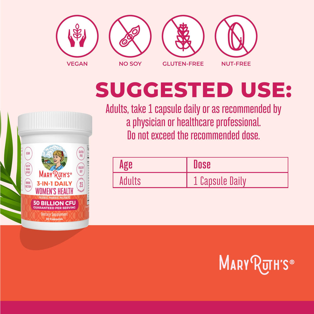 MaryRuth Organics 3-in-1 daily health label features 23 strains and postbiotic support