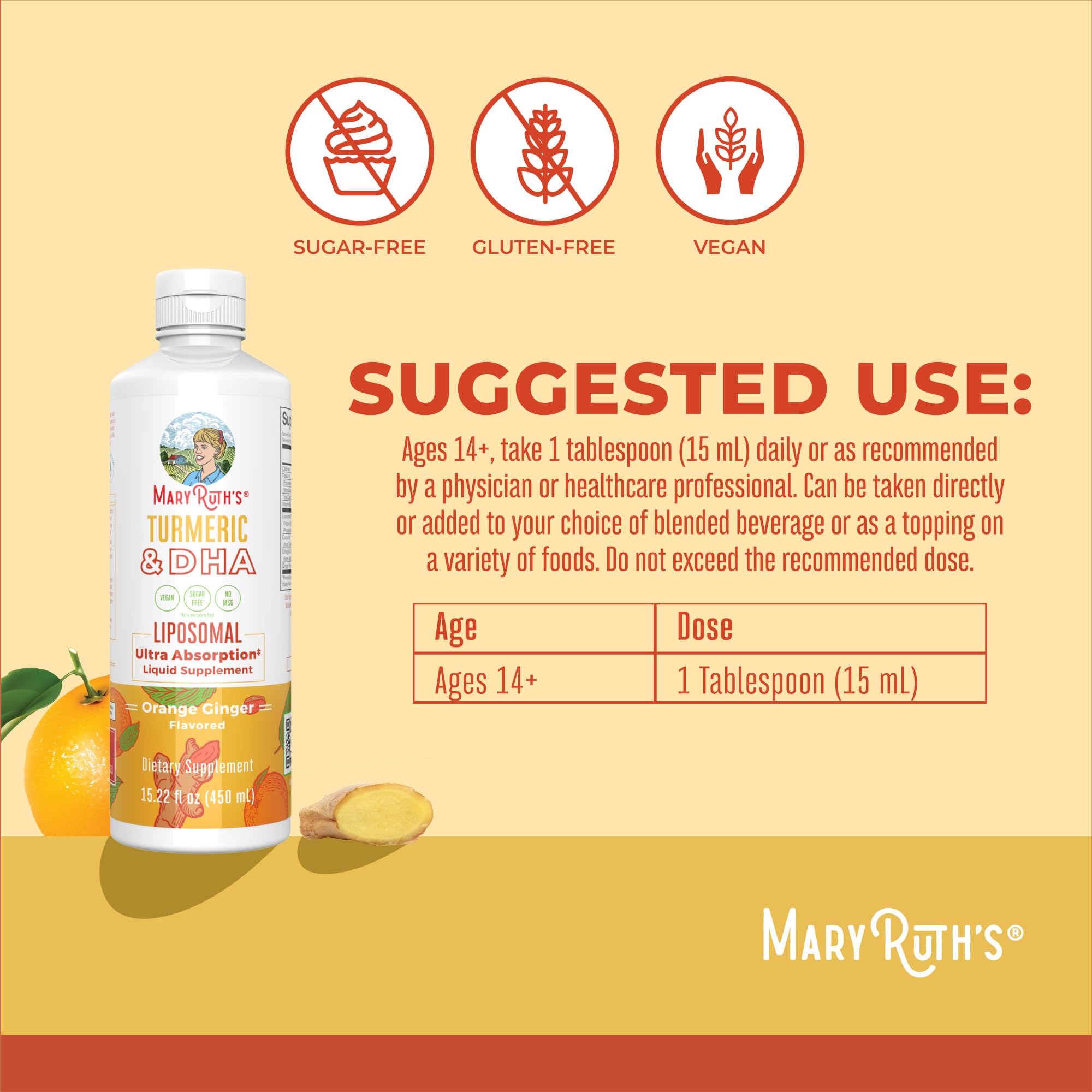 MaryRuth Organics Algal DHA Vitamin E liquid shown with spoon for convenience