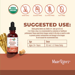 MaryRuth Organics Ashwagandha Drops label highlights organic calm-support
