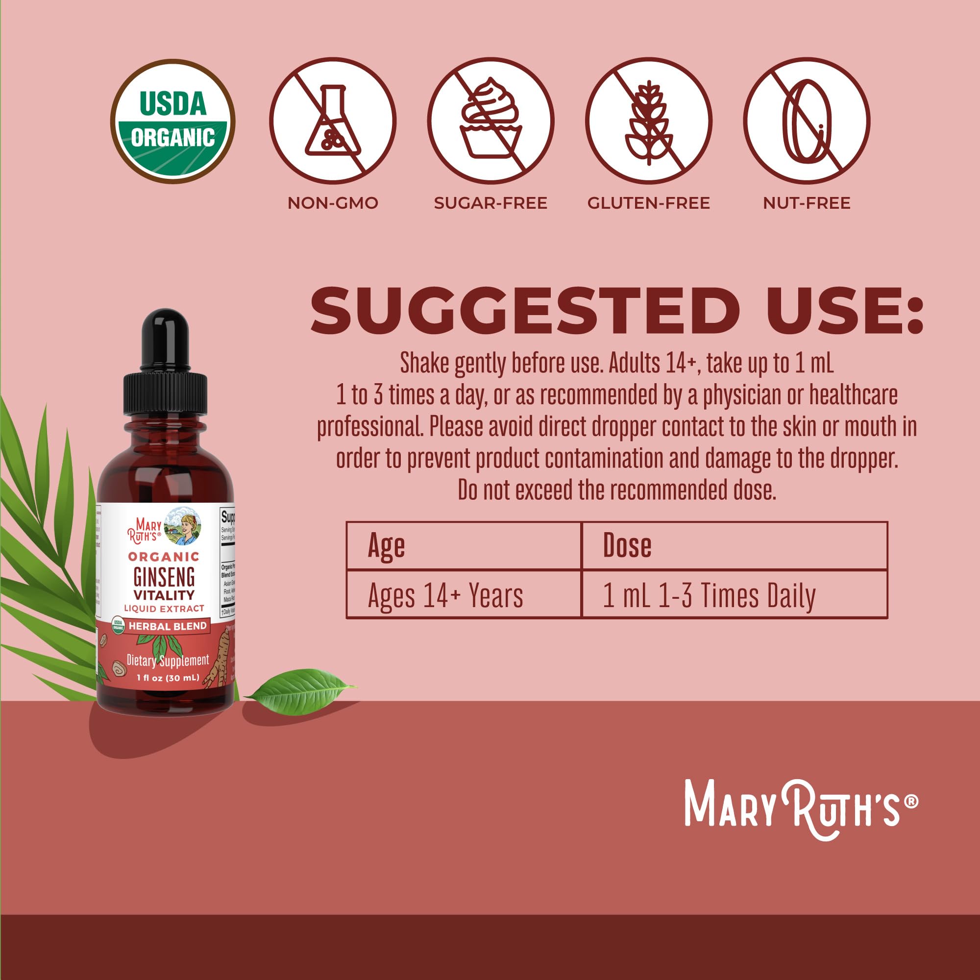 MaryRuth Organics Ashwagandha root label showing traditional ingredients.