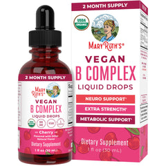 MaryRuth Organics B Complex bottle pouring for daily metabolic wellness