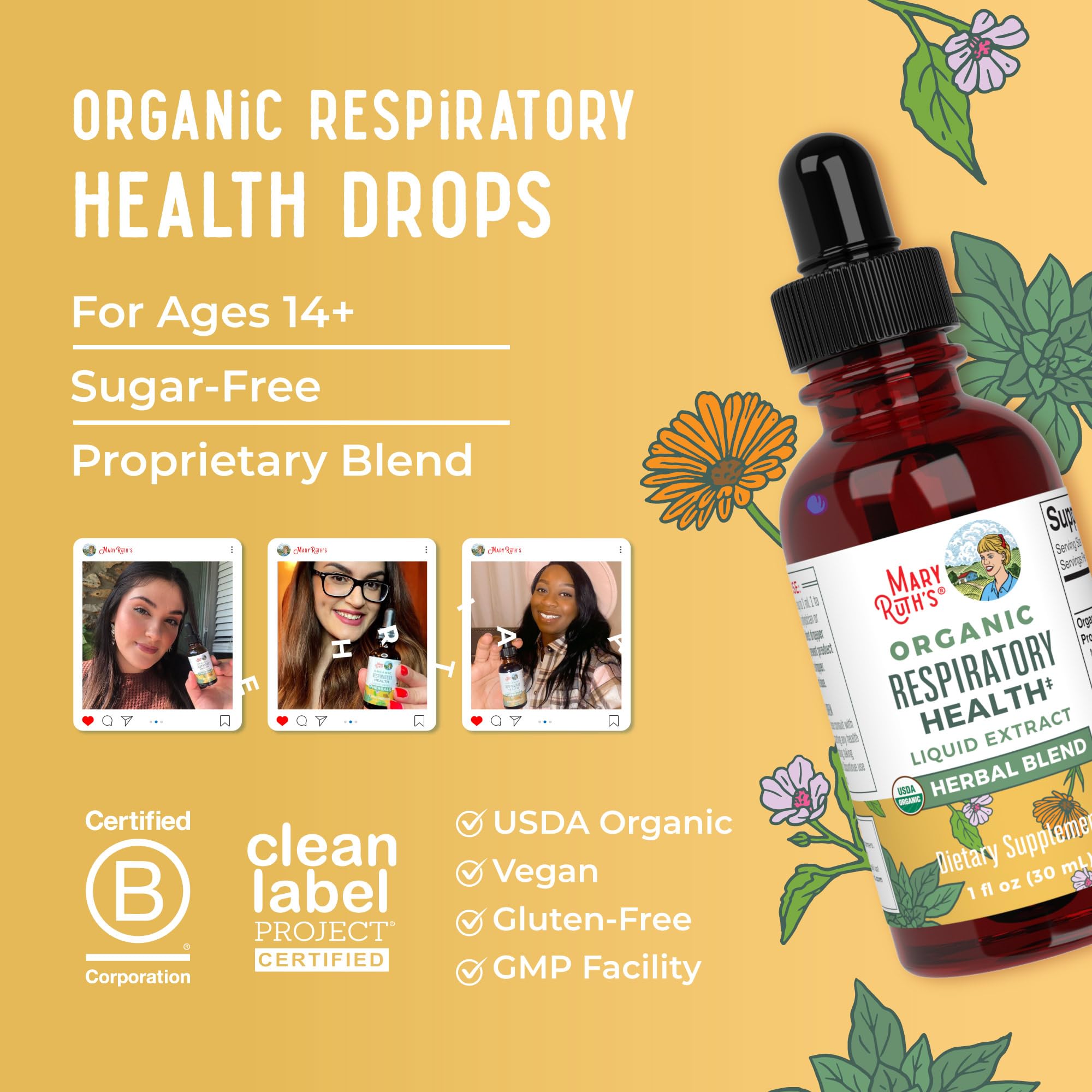 MaryRuth Organics clean label seal highlights GMP quality and plant-based ingredients