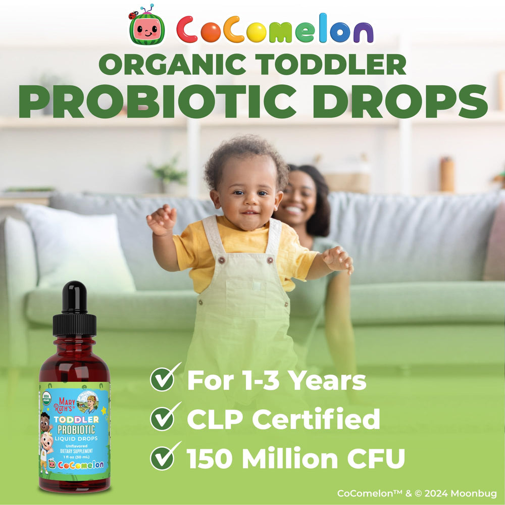 MaryRuth Organics cocomelon probiotic unflavored—flavorless option for toddlers.