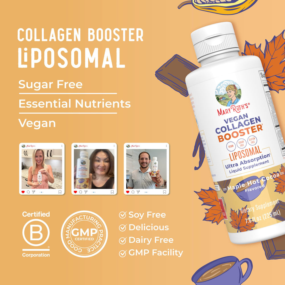 MaryRuth Organics Collagen Booster Liposomal almond allergen notice on packaging.