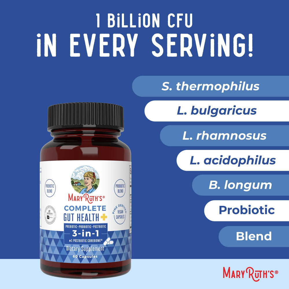 Box and bottle showcase Non-GMO, GMP facility, and B Corp certification for MaryRuth product.