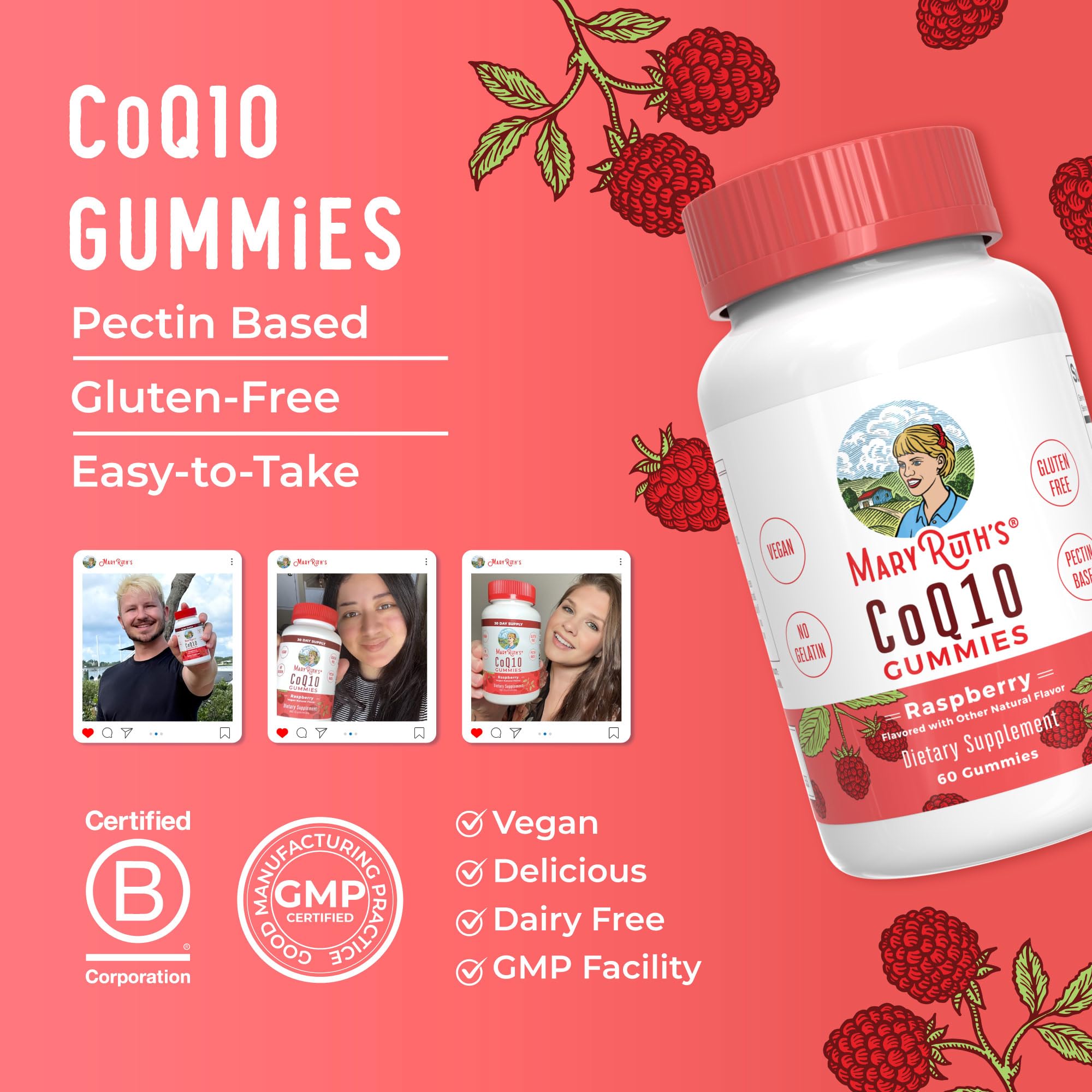 MaryRuth Organics CoQ10 Gummies gluten-free badge on bottle