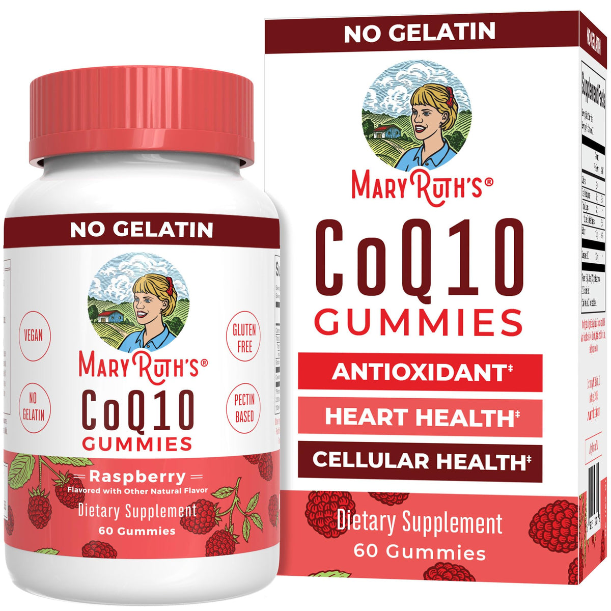 MaryRuth Organics CoQ10 Gummies bottle with raspberry flavor for heart-supporting routines