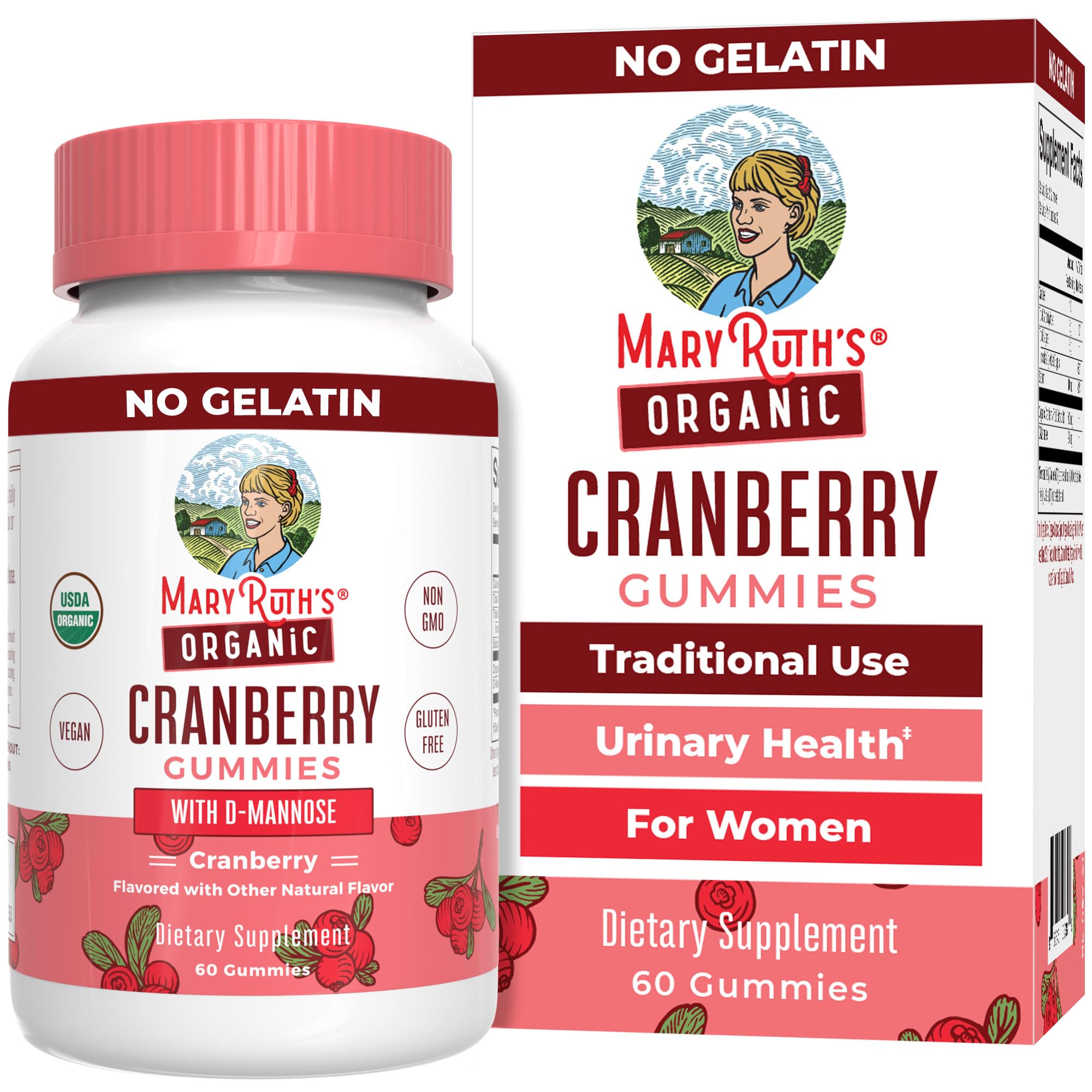 MaryRuth Organics Cranberry Gummies bottle front for vegan urinary health support.