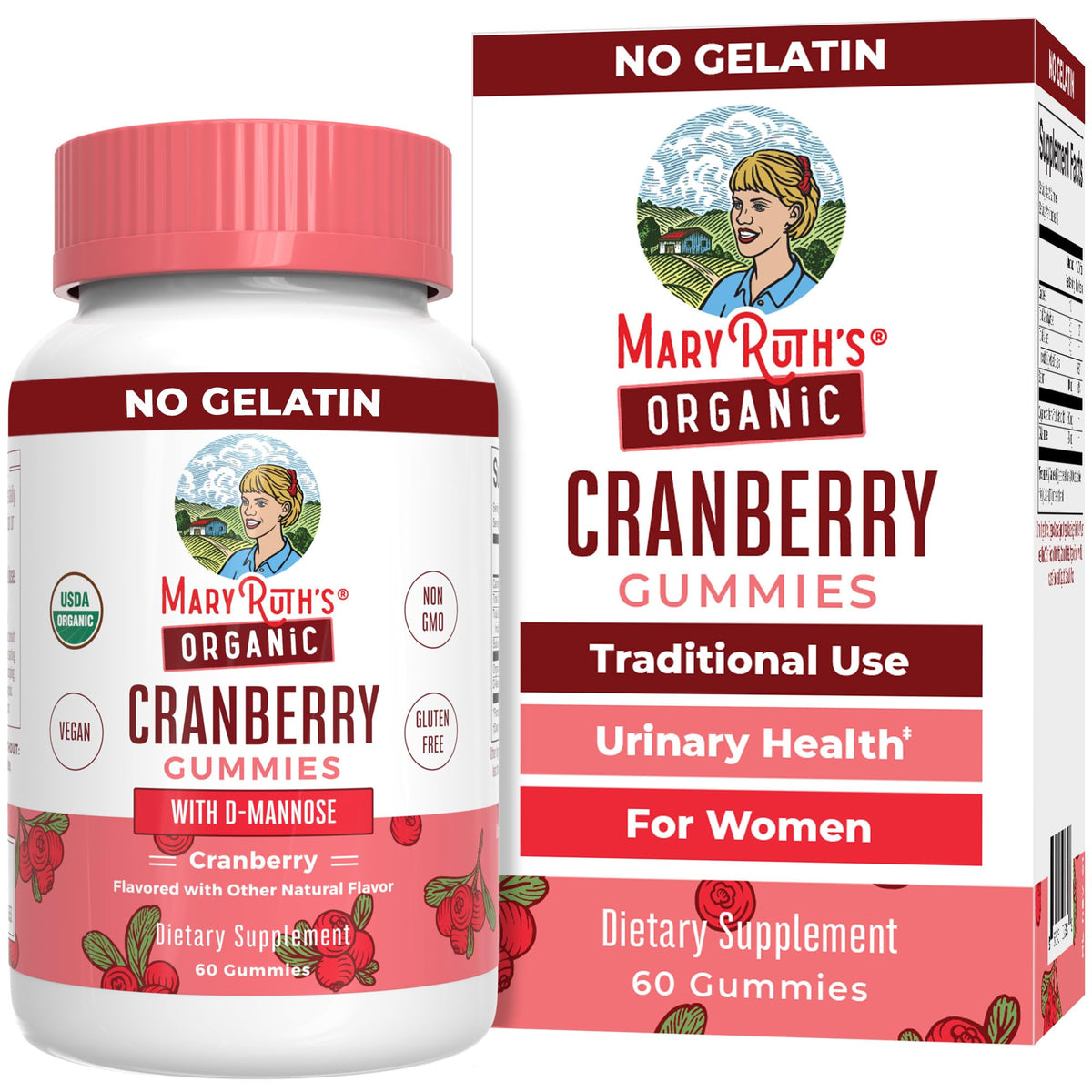 MaryRuth Organics Cranberry Gummies bottle front for vegan urinary health support.