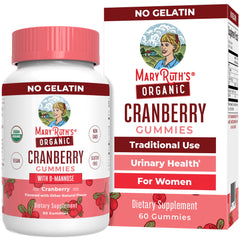 MaryRuth Organics Cranberry Gummies bottle front for vegan urinary health support.