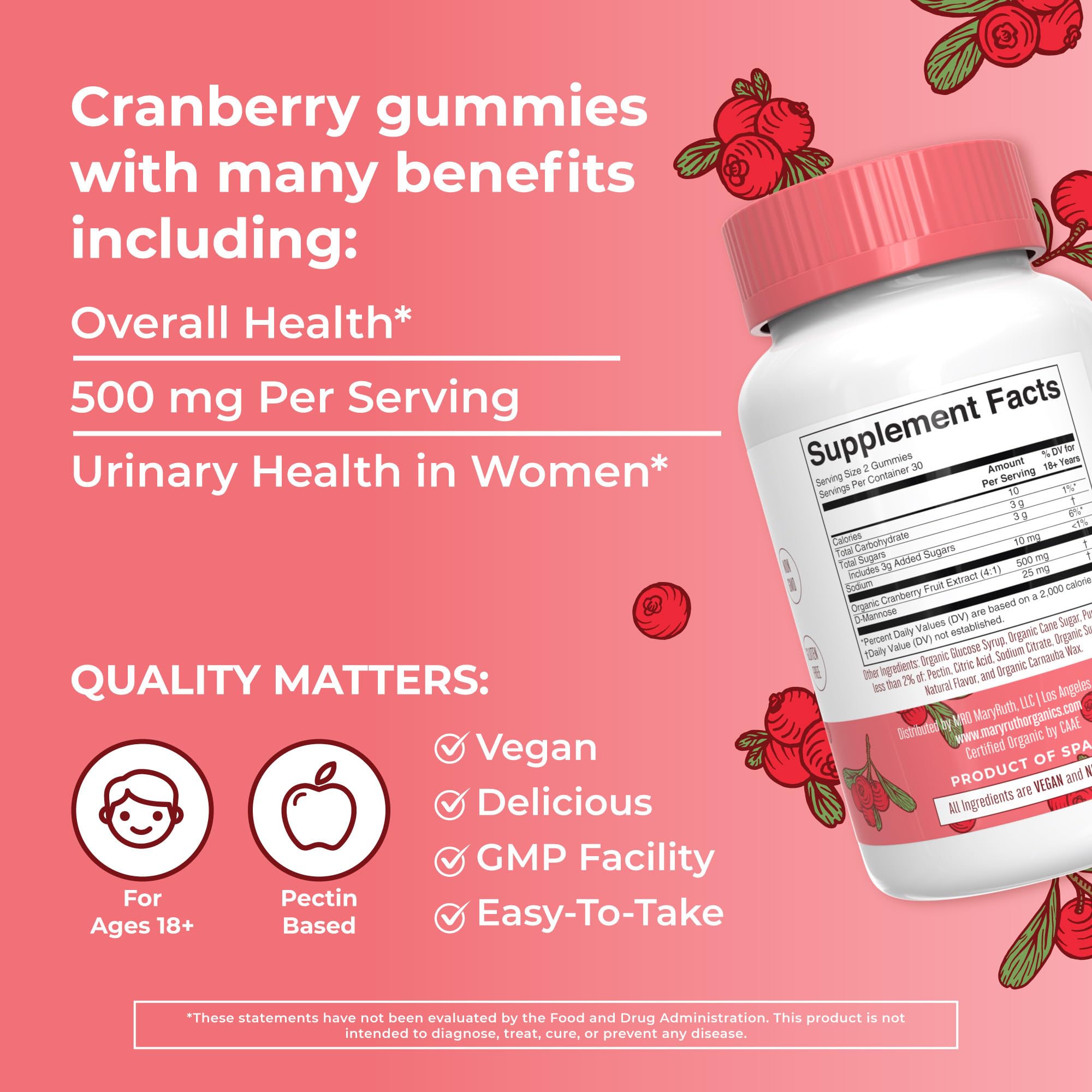 MaryRuth Organics cranberry gummy texture close-up highlighting chewiness.
