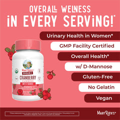 MaryRuth Organics cranberry gummy ingredient close-up showing D-Mannose.