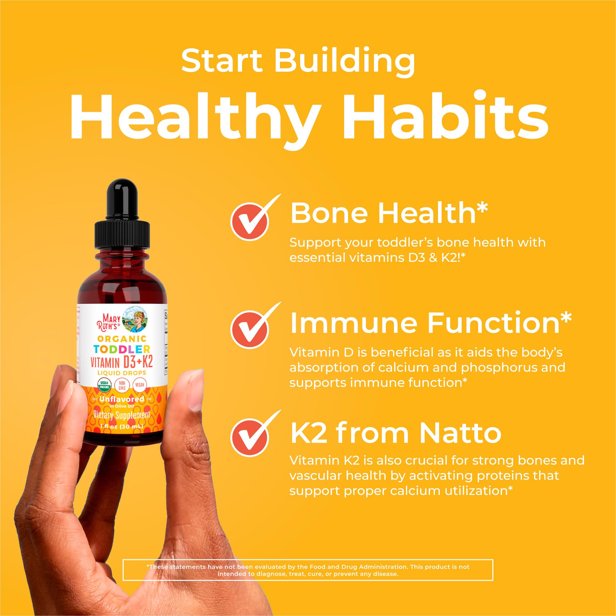 MaryRuth Organics D3+K2 drops K2 from Natto supports calcium utilization.