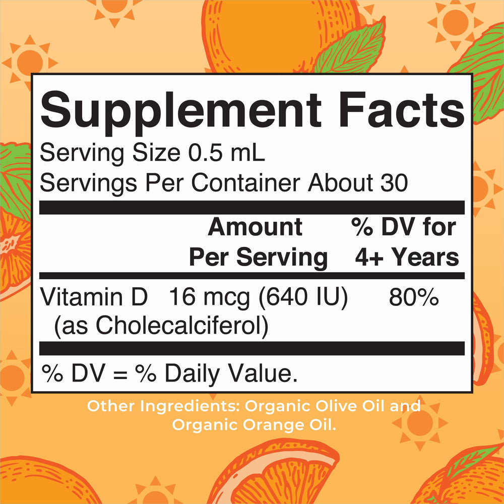 MaryRuth Organics D3 Kids dropper-dispense image illustrating easy dosing for ages 4 to 13.