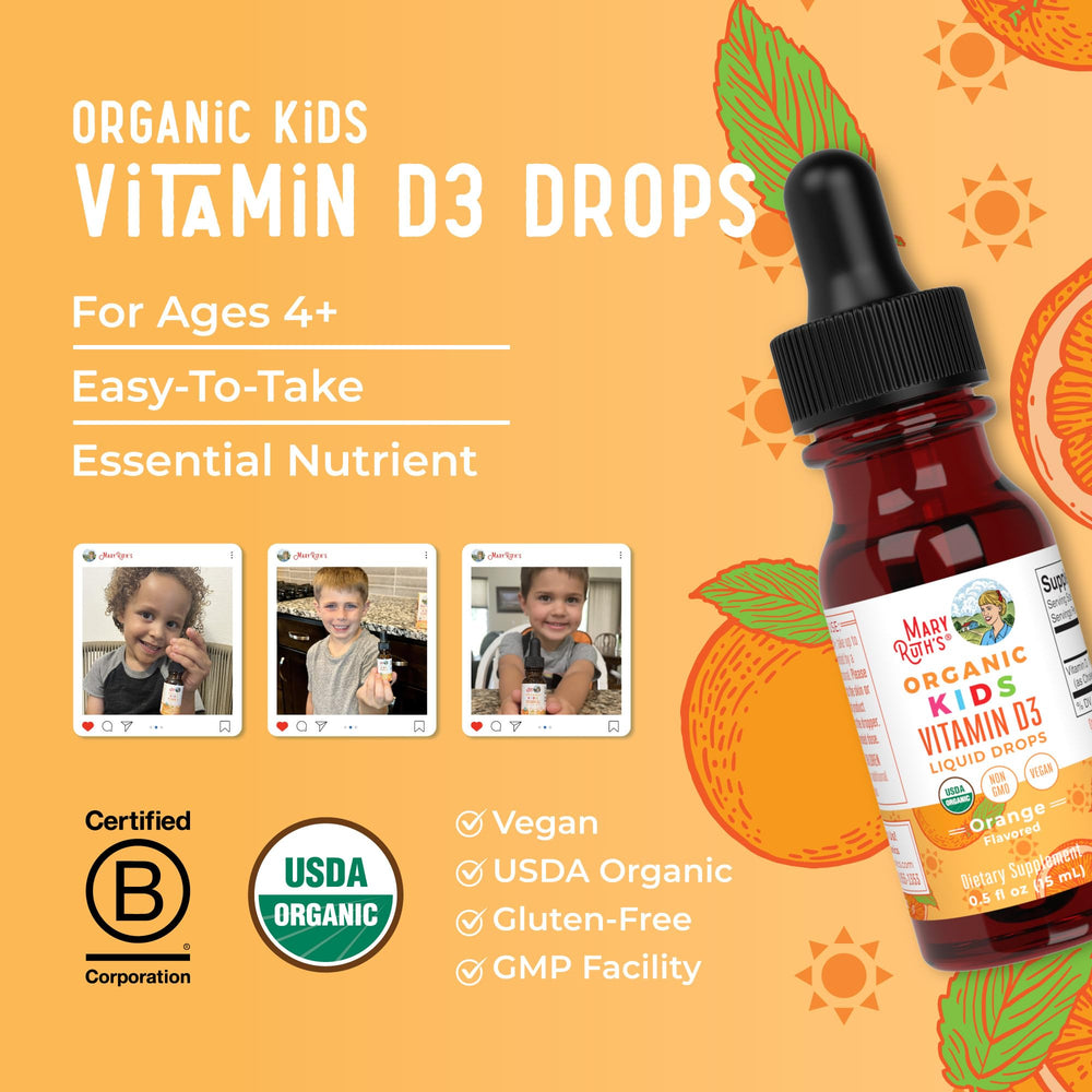 MaryRuth Organics D3 Kids flavor-tactile orange aroma hints appealing taste.