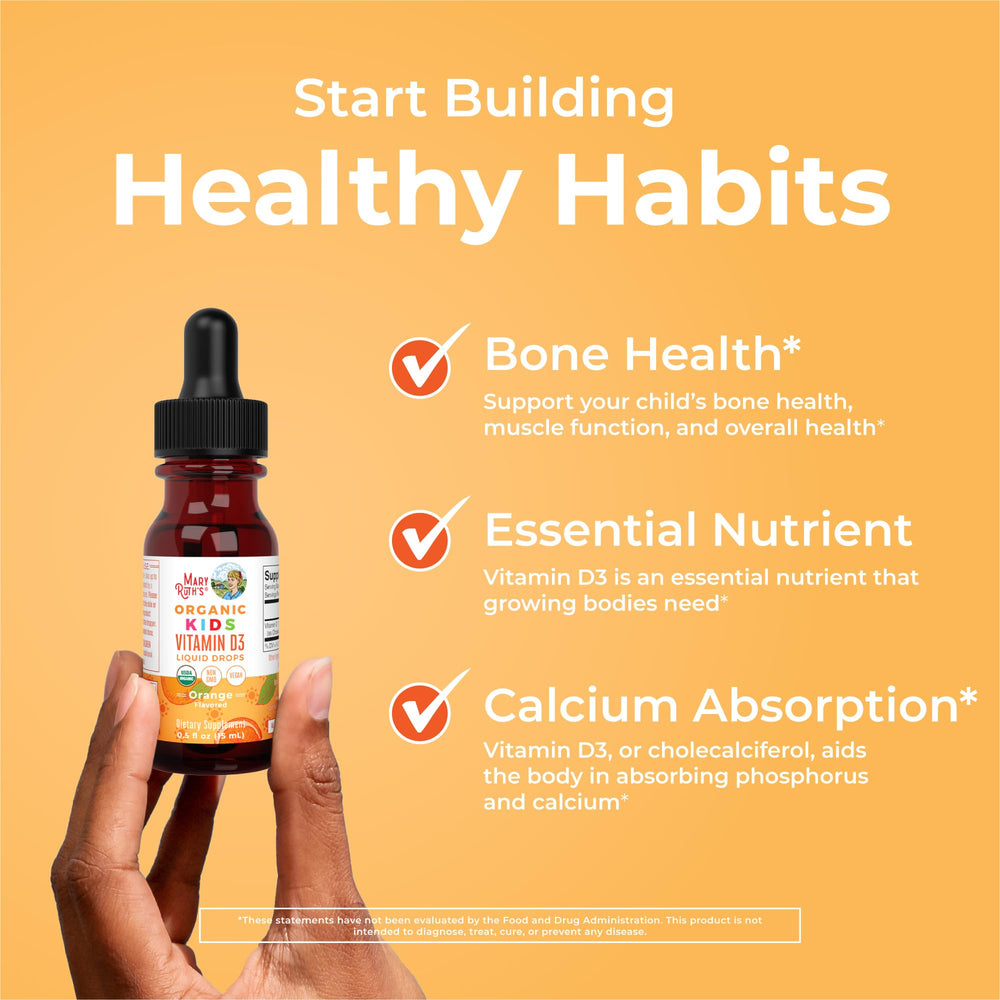 MaryRuth Organics D3 Kids organic-olive-oil ingredient panel highlights clean formulation.
