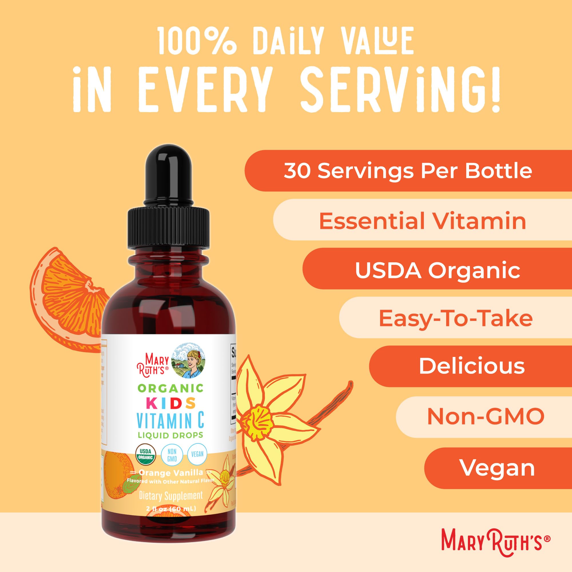 MaryRuth Organics drops easily mix into juice or beverages for daily intake.