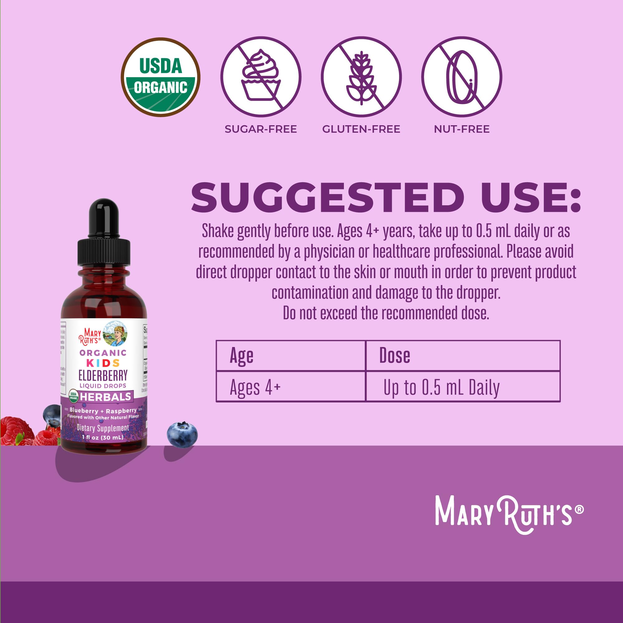 MaryRuth Organics elderberry drops raspberry flavor appeals to kids during health routines