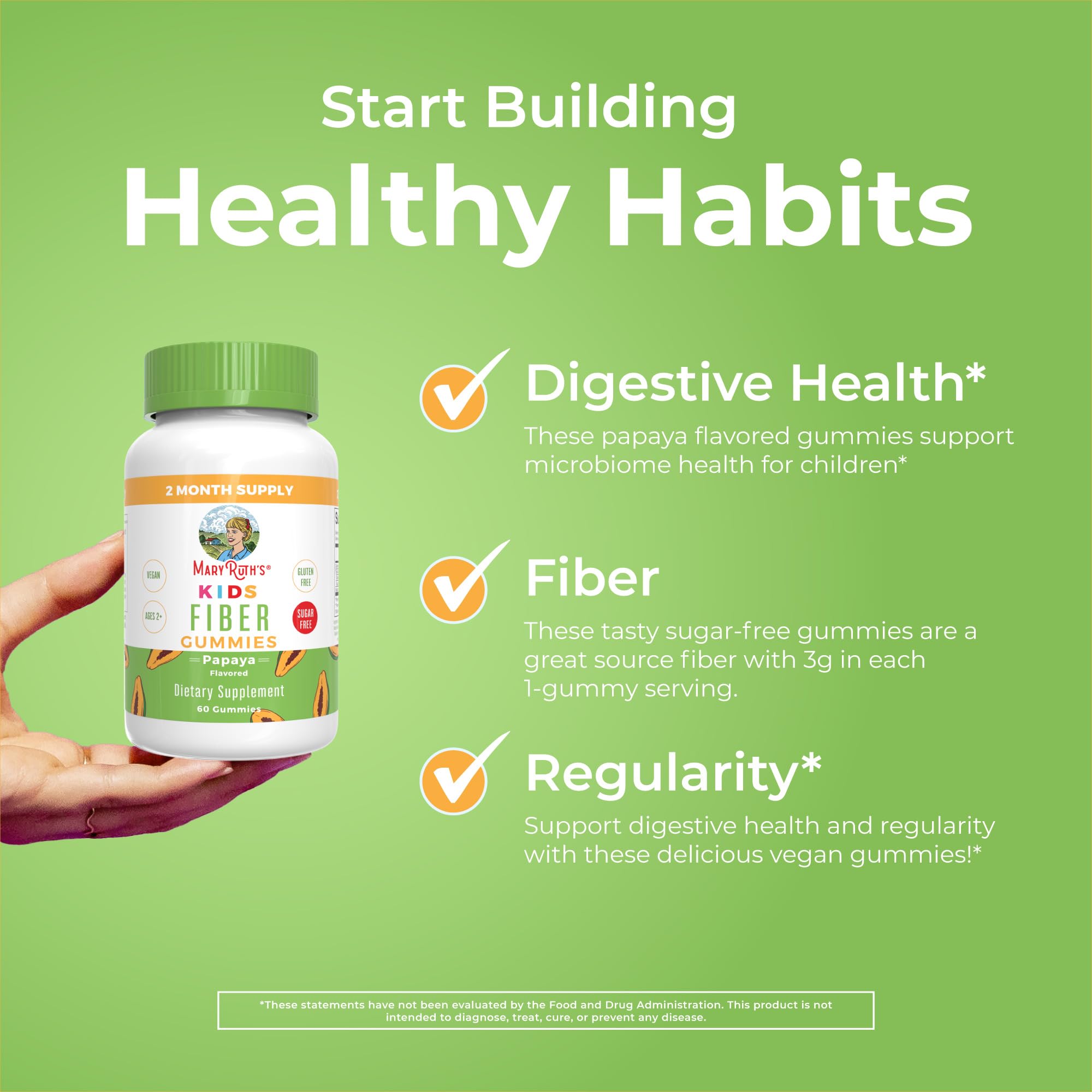 MaryRuth Organics gummies ingredients label closeup with soluble fiber