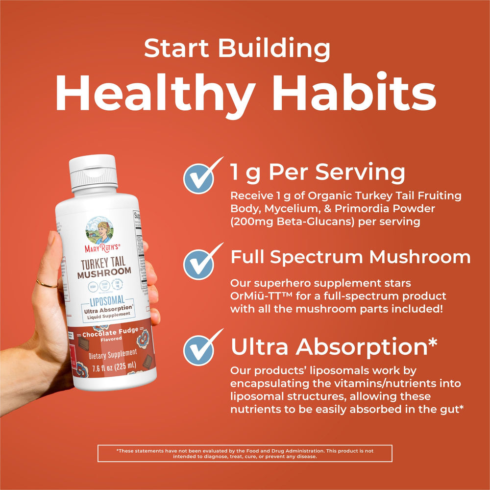 MaryRuth Organics full-spectrum turkey tail bottle label highlighting delivery.