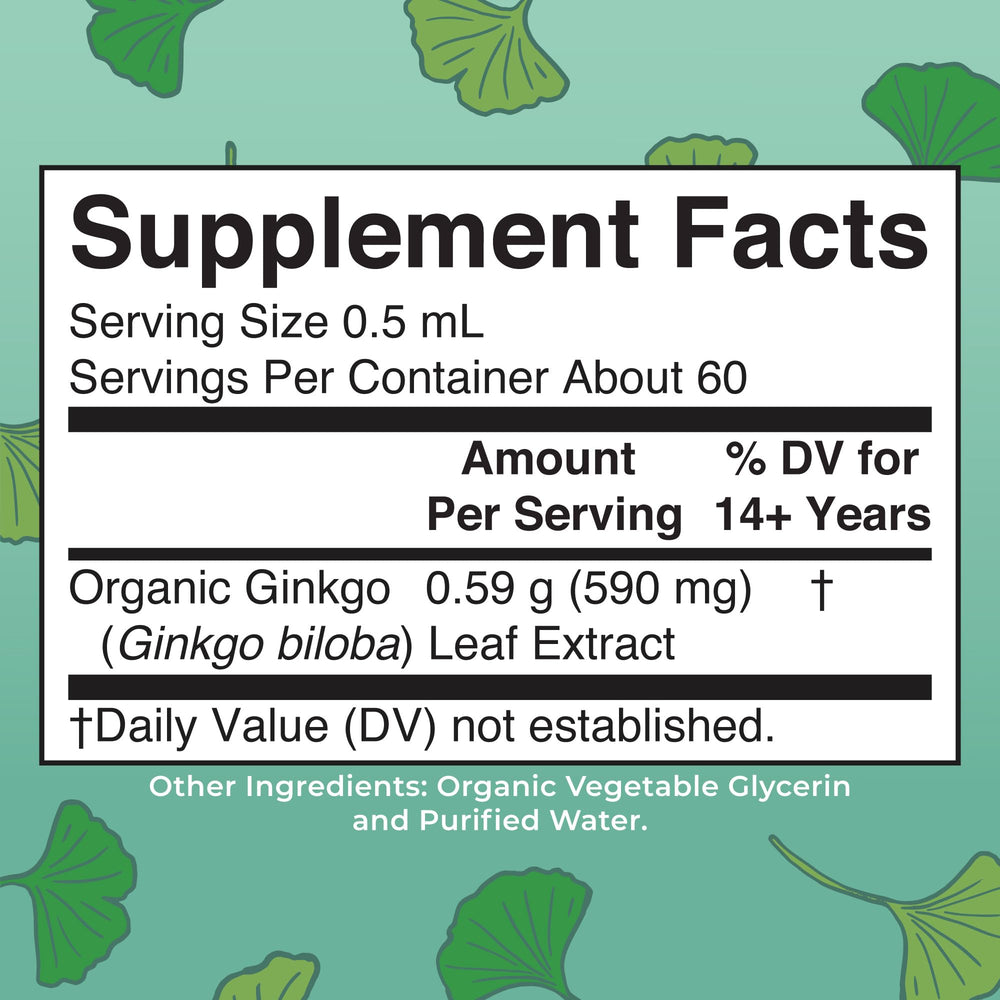 MaryRuth Organics Ginkgo Leaf Liquid Drops being poured into a glass for convenient daily use.