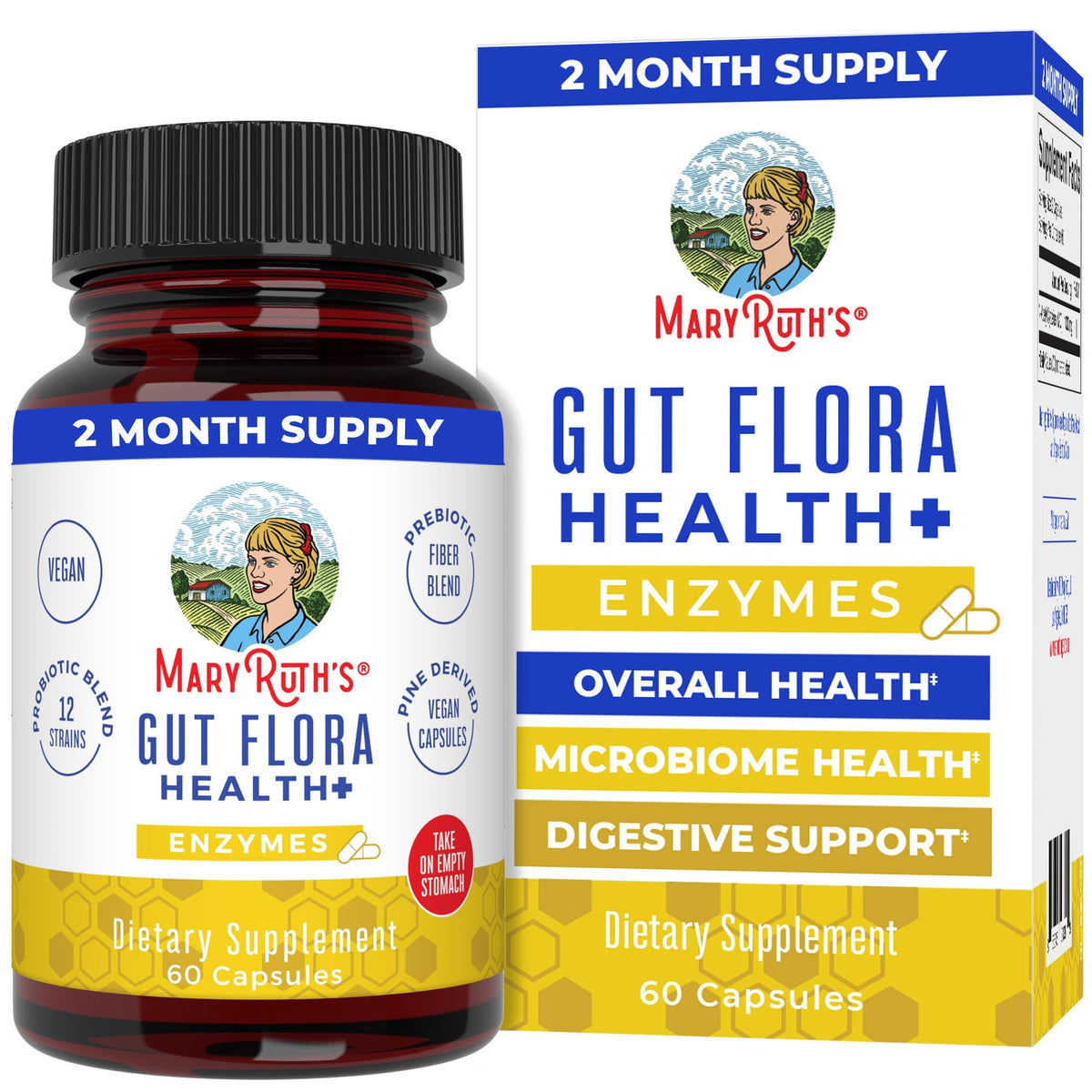 MaryRuth Organics Gut Flora Health+ Enzymes bottle front view for daily digestive support.