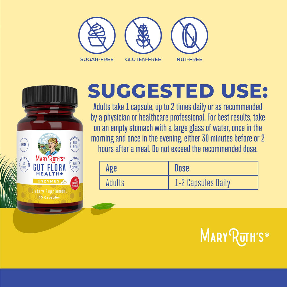 Label detail highlights the probiotic and enzyme blend supporting digestive wellness.