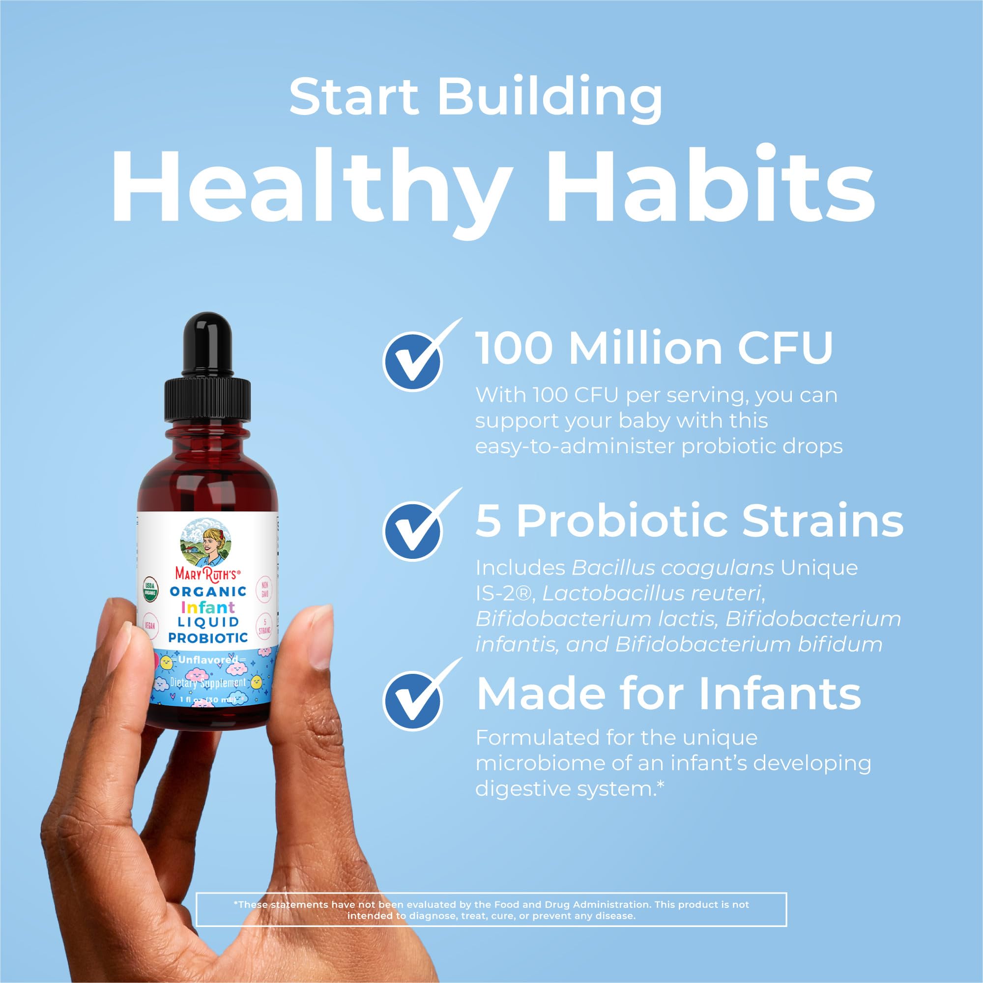 Illustration of infant digestive system with probiotic drops for gentle gut balance.