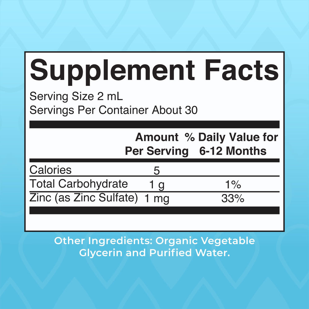 MaryRuth Organics zinc drops dropper showing precise 2 mL dosing.