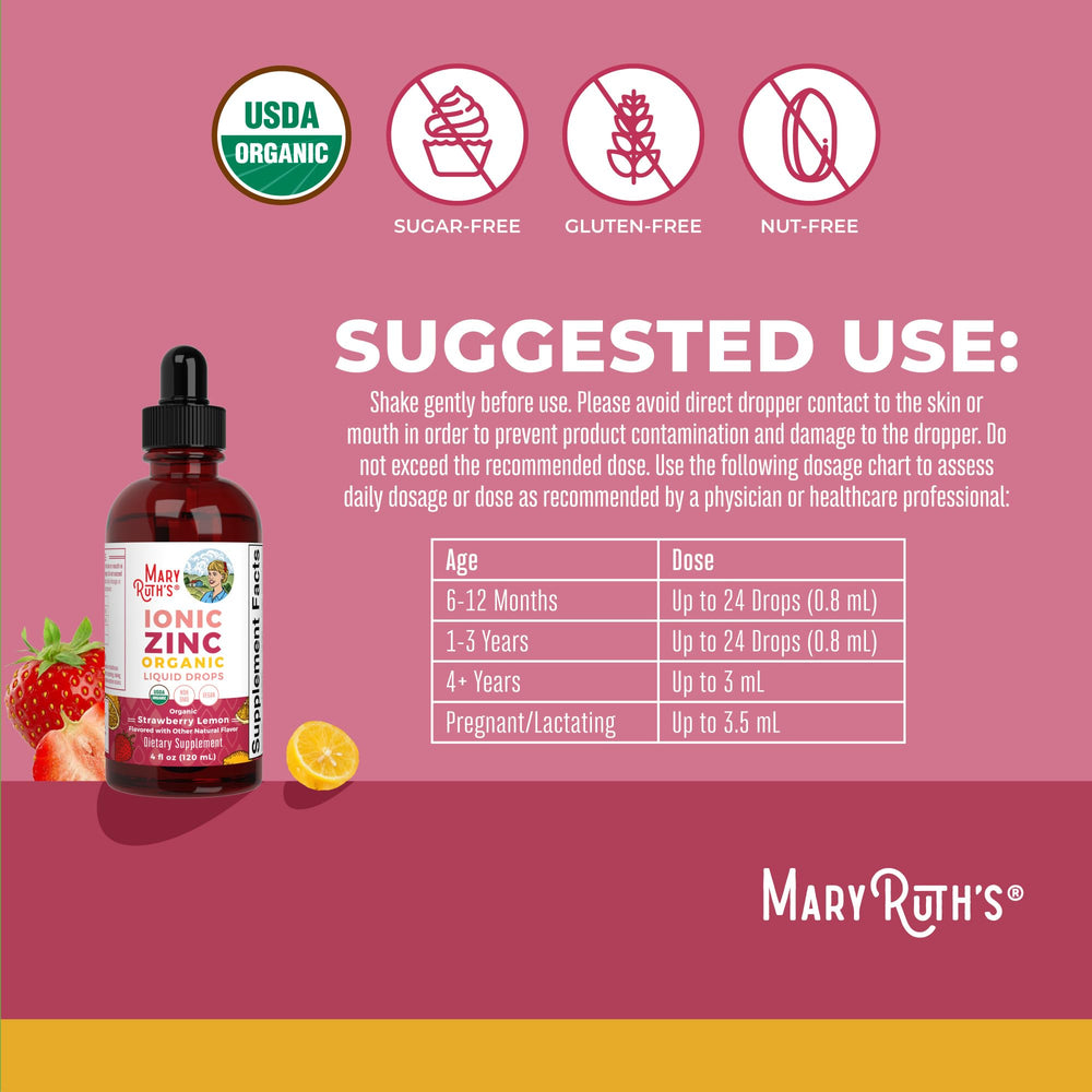 MaryRuth Organics Ionic Zinc label closeup highlighting organic ingredients.