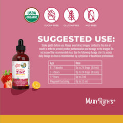 MaryRuth Organics Ionic Zinc label closeup highlighting organic ingredients.