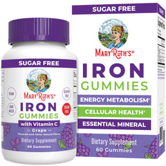 MaryRuth Organics Iron Gummies bottle front shows grape flavor and vegan formula