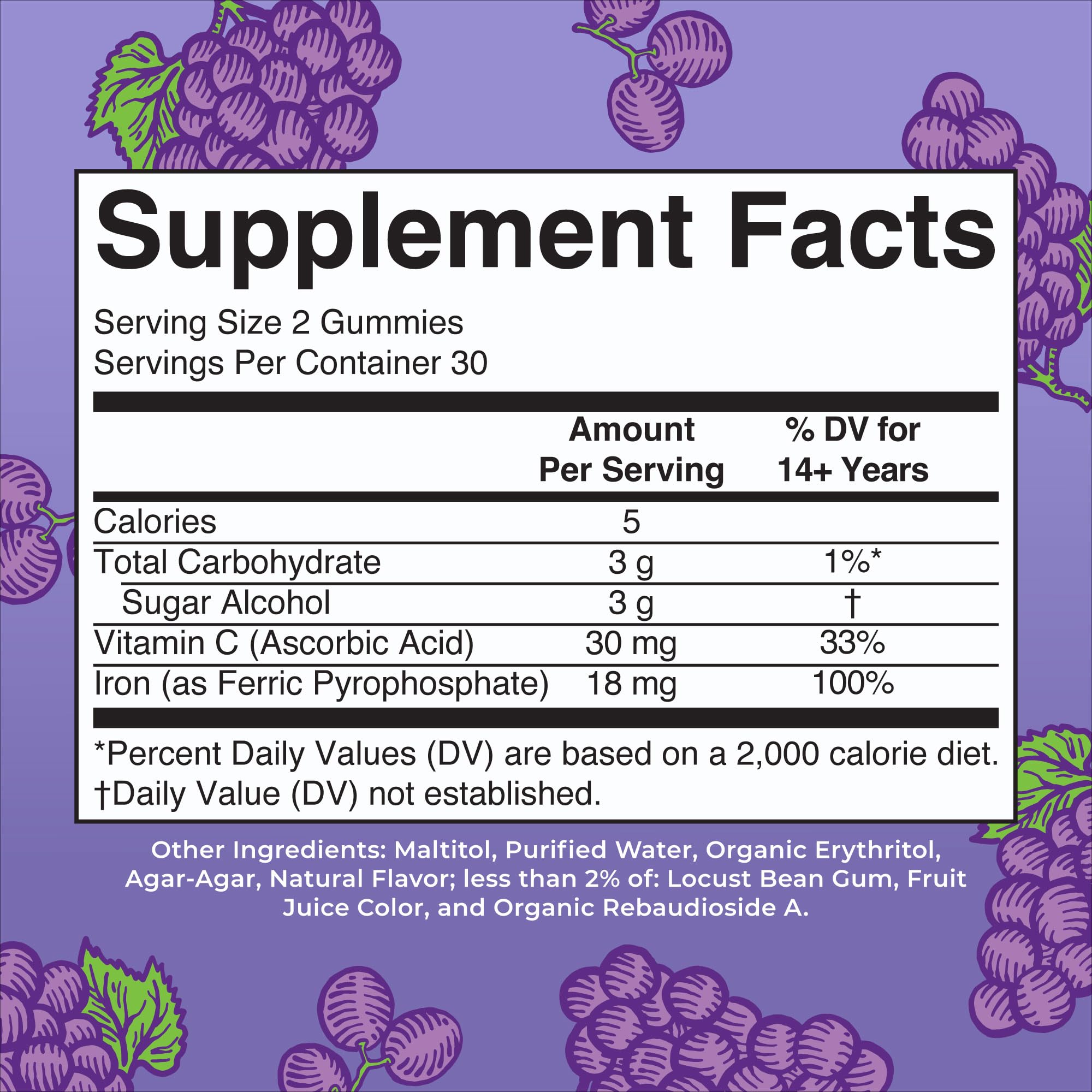 MaryRuth Organics Iron Gummies pour view highlights daily dose for iron and vitamin C