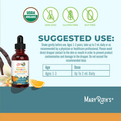 MaryRuth Organics iron toddler multivitamin ingredient panel highlights key minerals