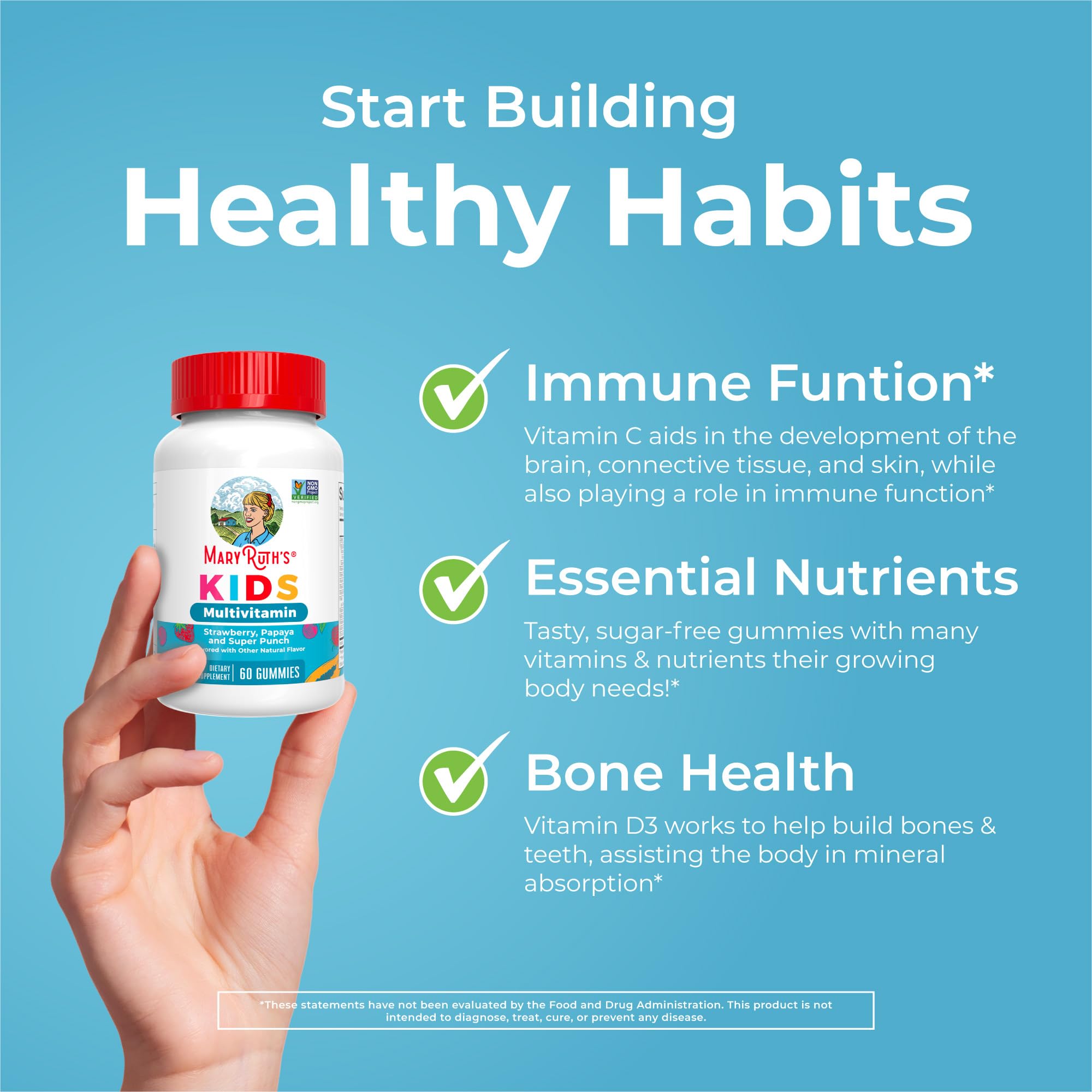 MaryRuth Organics Kids Multivitamin Gummies bottle back label with ingredients