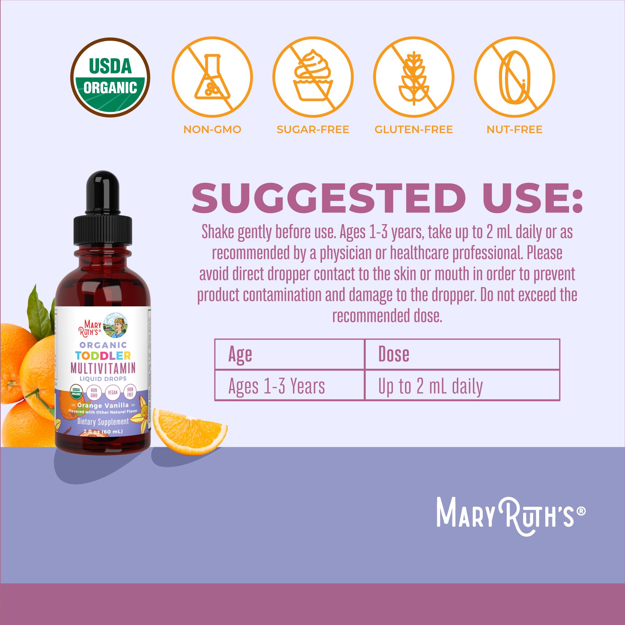 MaryRuth Organics immune-support drops for toddlers with essential vitamins.